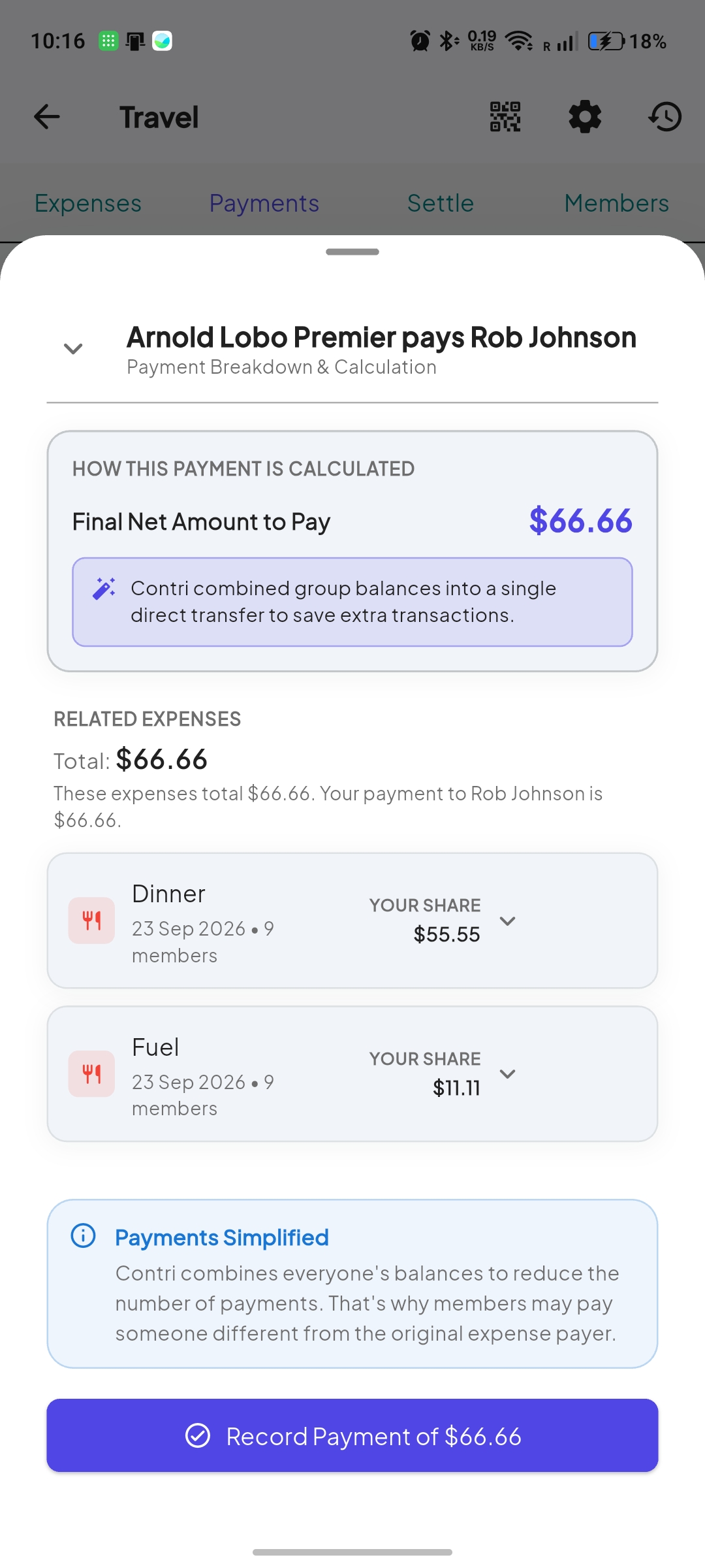 Contri debt simplification calculation sheet reducing payments